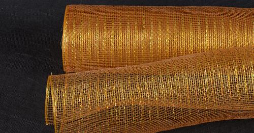 Old Gold With Gold Line - Deco Mesh Wrap Metallic..