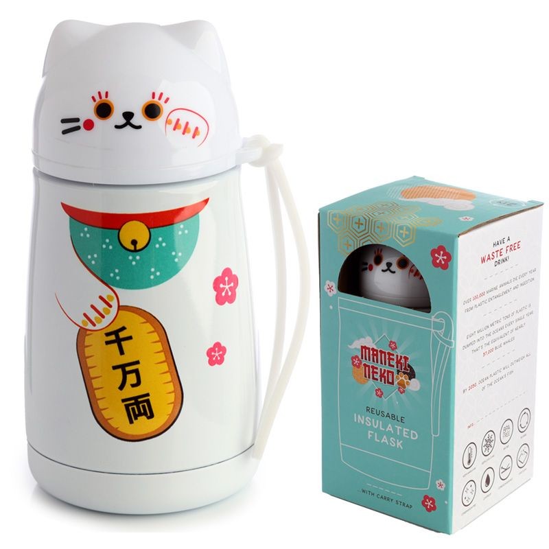 Maneki Neko Lucky Cat Bottiglia per bevande 300ml a forma di gatto riutilizzabile in acciaio inox termoisolato
